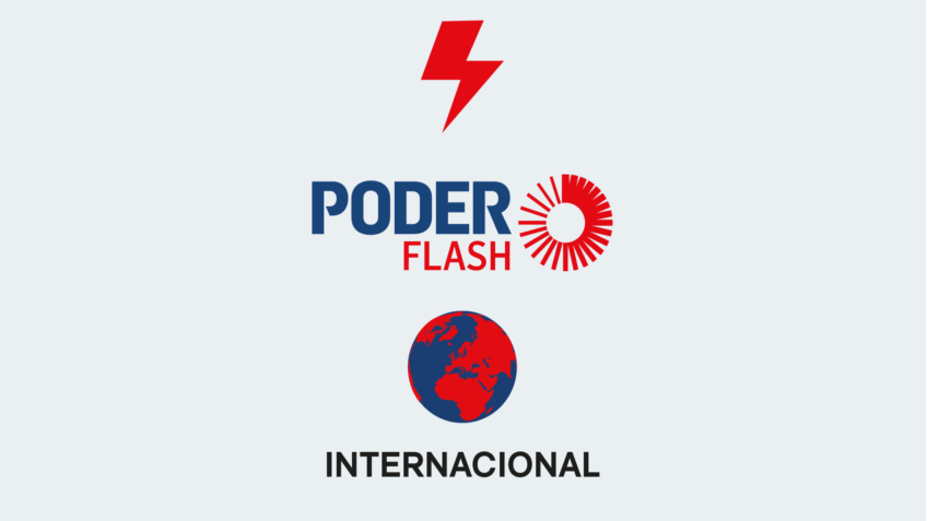 A imagem mostra o símbolo de um raio, uma referência à palavra "flash", o logotipo do Poder Flash e um símbolo de um globo terrestre, remetendo à área de internacional.